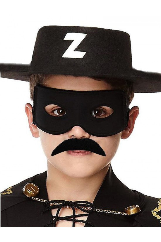Schwarzer Zorro-Hut, Zorro-Maske und Zorro-Schnurrbart-Kid-Boy Schwarzer Zorro-Hut, Zorro-Maske und Zorro-Schnurrbart-Kid-Boy